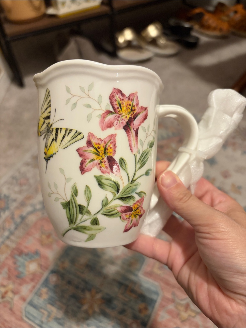 Lennox Butterfly Meadow Floral Mug with Teaspoon & Holder 10oz